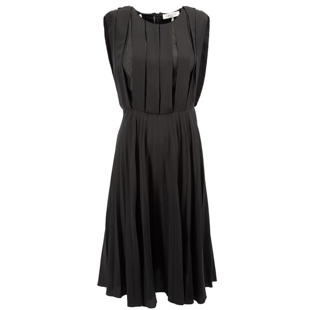 NWOT! Sandro Paris Black Sleeveless Pleated Knee Length Dress Midi Size 2
